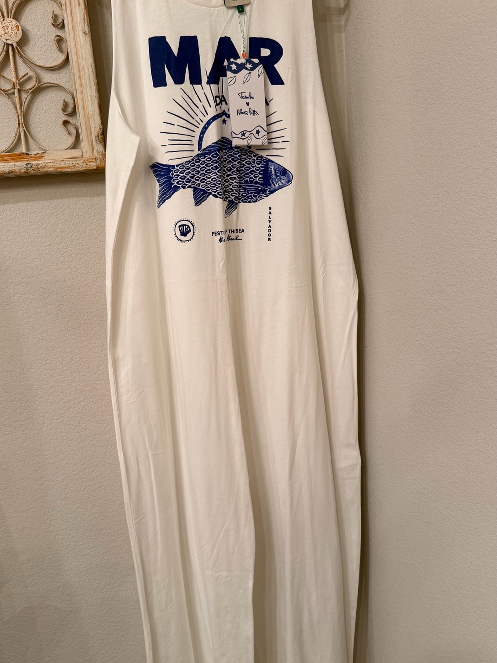FARM Rio Mar da Bahia Graphic Jumpsuit Off White Size L NWT